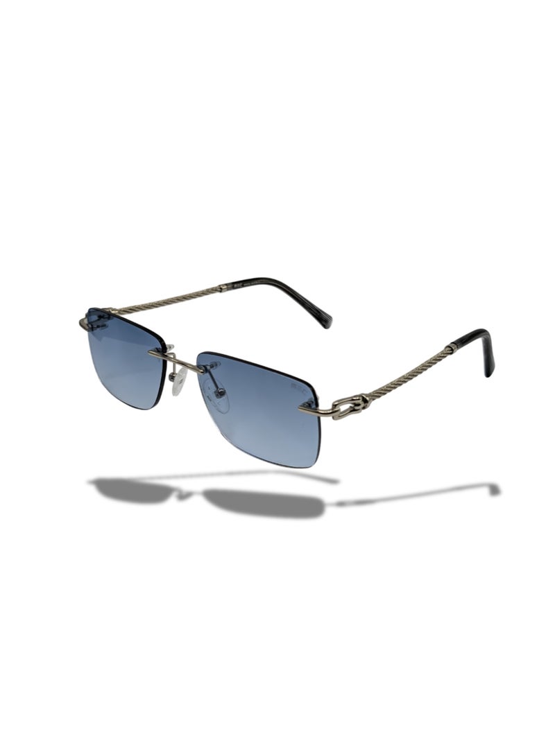 إم إي سي S25611-C2 نظارات شمسية مستطيلة بدون إطار للنساء والرجال - عدسات زرقاء متدرجة، تصميم حديث بدون إطار، ظلال خفيفة الوزن للحماية من الأشعة فوق البنفسجيةرجة باللون الأزرق، تصميم عصري خفيف للحماية - Image 1