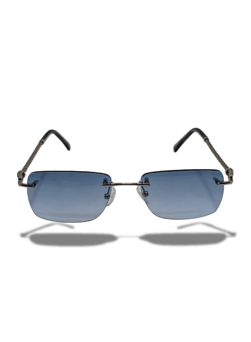 إم إي سي S25611-C2 نظارات شمسية مستطيلة بدون إطار للنساء والرجال - عدسات زرقاء متدرجة، تصميم حديث بدون إطار، ظلال خفيفة الوزن للحماية من الأشعة فوق البنفسجيةرجة باللون الأزرق، تصميم عصري خفيف للحماية - Image 2