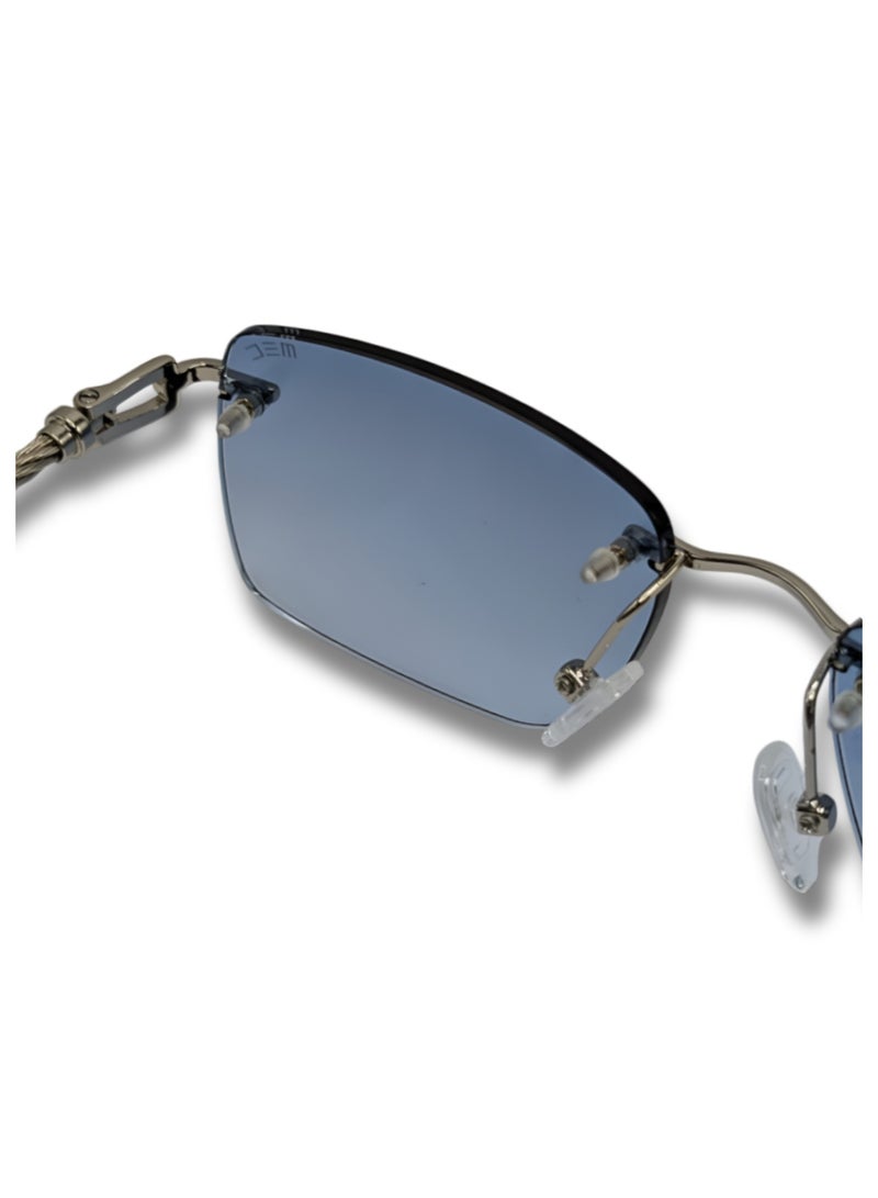 إم إي سي S25611-C2 نظارات شمسية مستطيلة بدون إطار للنساء والرجال - عدسات زرقاء متدرجة، تصميم حديث بدون إطار، ظلال خفيفة الوزن للحماية من الأشعة فوق البنفسجيةرجة باللون الأزرق، تصميم عصري خفيف للحماية - Image 3