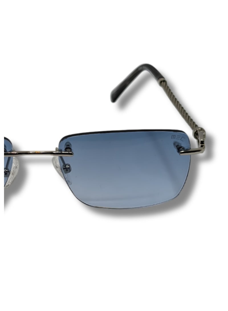 إم إي سي S25611-C2 نظارات شمسية مستطيلة بدون إطار للنساء والرجال - عدسات زرقاء متدرجة، تصميم حديث بدون إطار، ظلال خفيفة الوزن للحماية من الأشعة فوق البنفسجيةرجة باللون الأزرق، تصميم عصري خفيف للحماية - Image 4