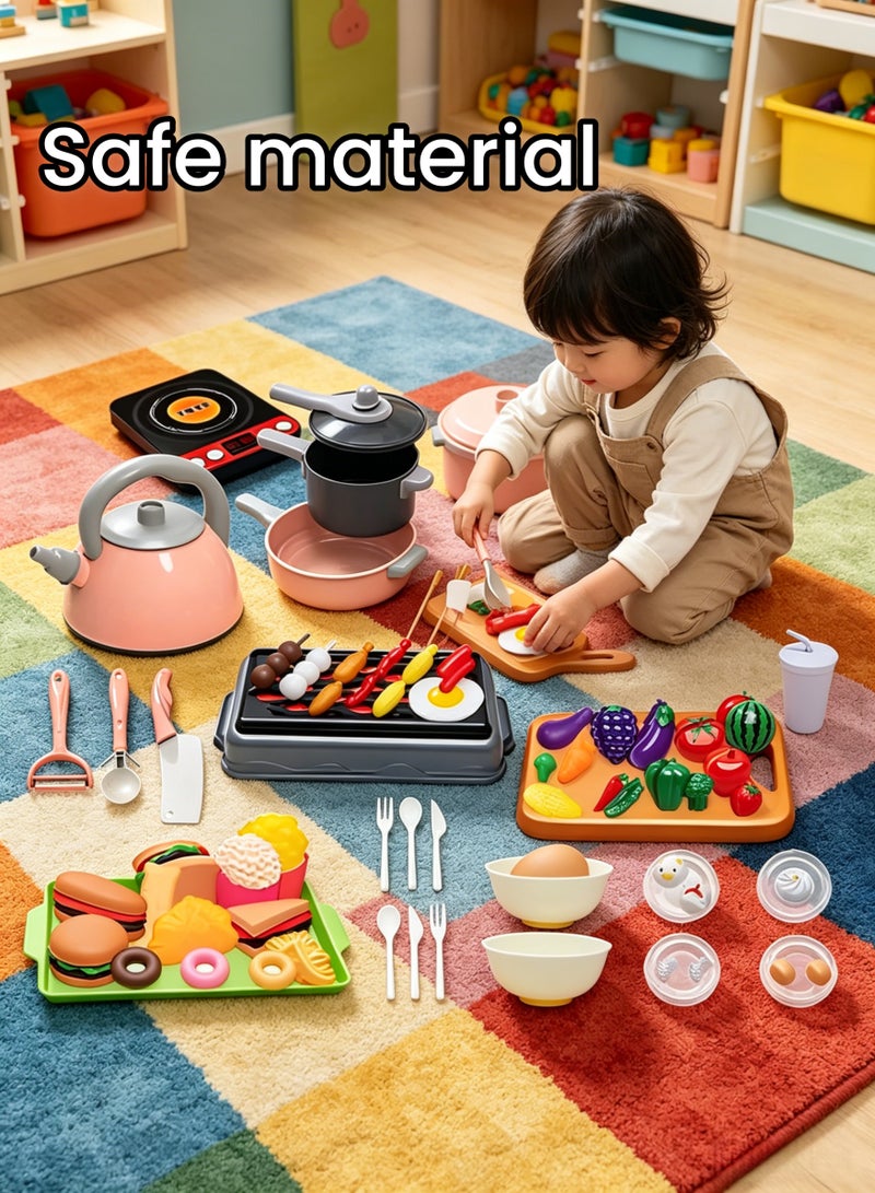Kid Kitchen Playset, 86Pcs Pretend Kitchen Toy Set, Realistic Fake Play Kitchen Toy Set for Boys Girls Toddler Birthday Gift, Pretend BBQ Cooking Toy Accessories Simulation Induction Cooker Cooking Toys With Sound - Image 3