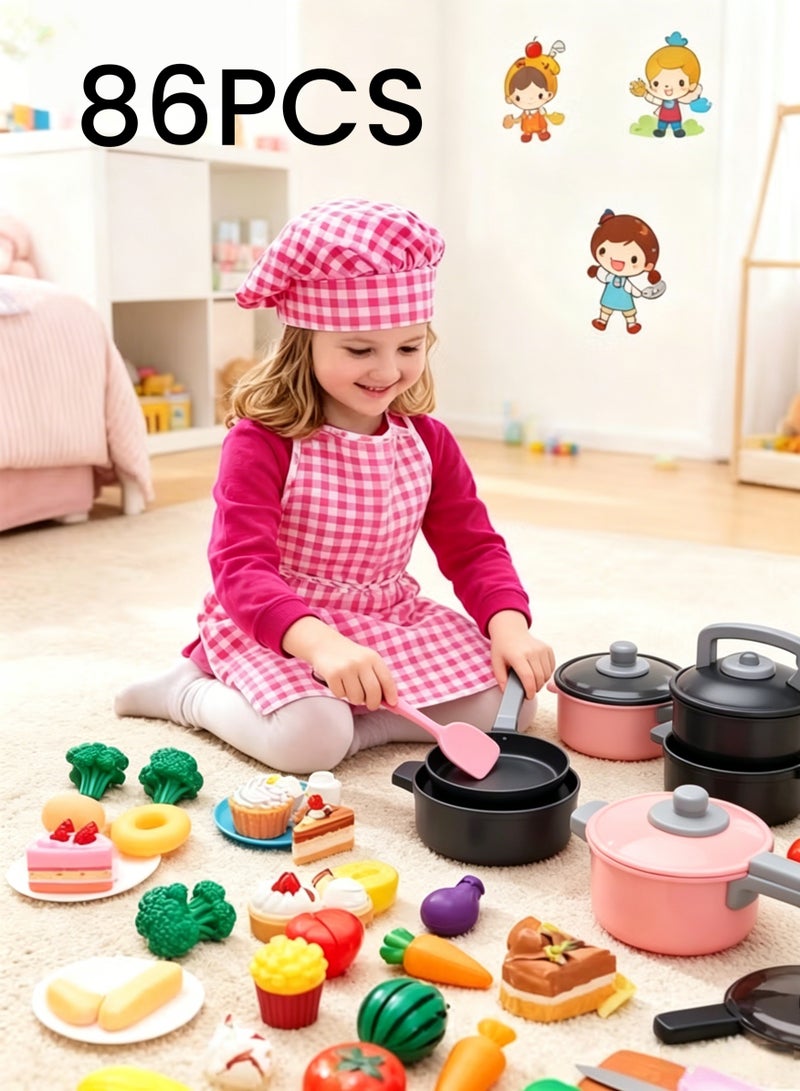Kid Kitchen Playset, 86Pcs Pretend Kitchen Toy Set, Realistic Fake Play Kitchen Toy Set for Boys Girls Toddler Birthday Gift, Pretend BBQ Cooking Toy Accessories Simulation Induction Cooker Cooking Toys With Sound - Image 4