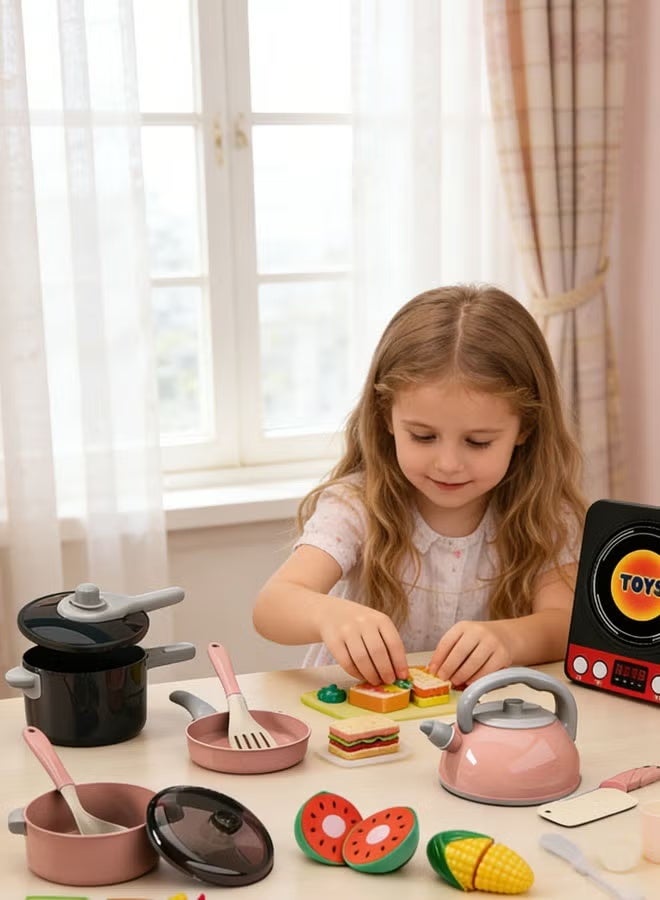 Kid Kitchen Playset, 86Pcs Pretend Kitchen Toy Set, Realistic Fake Play Kitchen Toy Set for Boys Girls Toddler Birthday Gift, Pretend BBQ Cooking Toy Accessories Simulation Induction Cooker Cooking Toys With Sound - Image 5