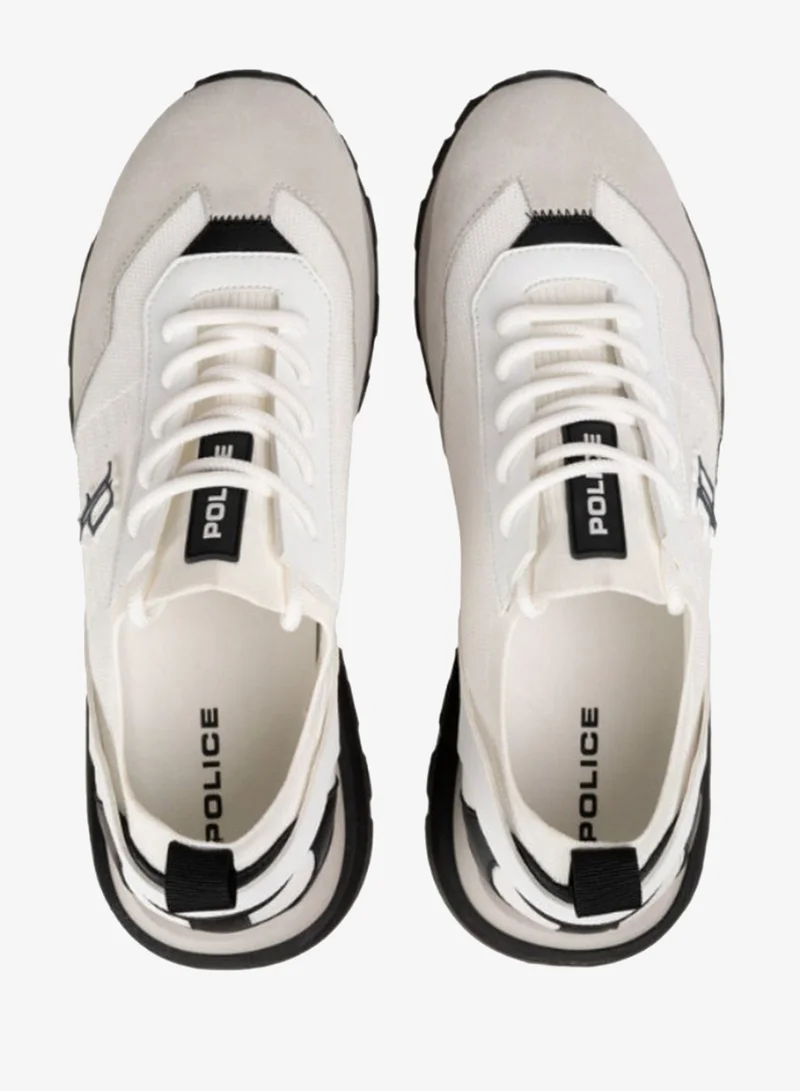 Police Police Men's Heritage Varsity Retro Running Sneakers with Collegiate Logo, Textured Panel Upper –  White