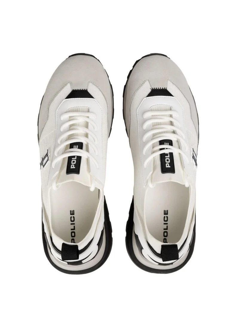 بوليس Police Men's Heritage Varsity Retro Running Sneakers with Collegiate Logo, Textured Panel Upper –  White
