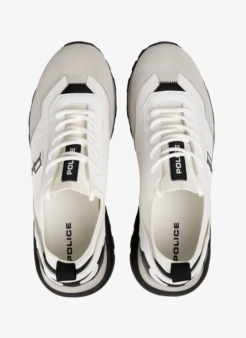 بوليس Police Men's Heritage Varsity Retro Running Sneakers with Collegiate Logo, Textured Panel Upper –  White