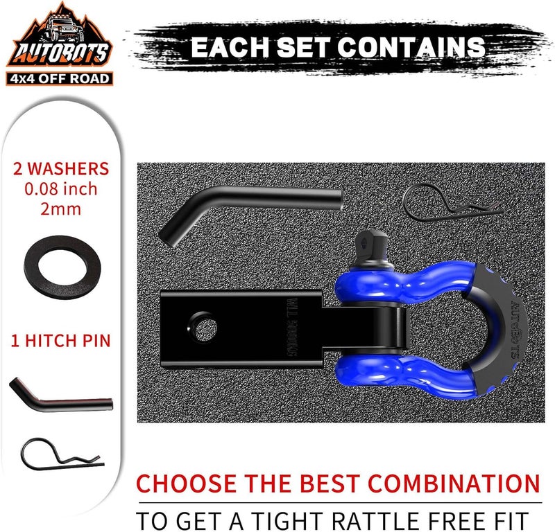 AUTOBOTS Tow Hitch Receiver 2", 45,000 Lbs Break Strength Shackle Hitch Receiver with 5/8" Screw Pin, 3/4 Shackle, Towing Accessories for Vehicle Trailer Recovery Off-Road Blue&Black - Image 2