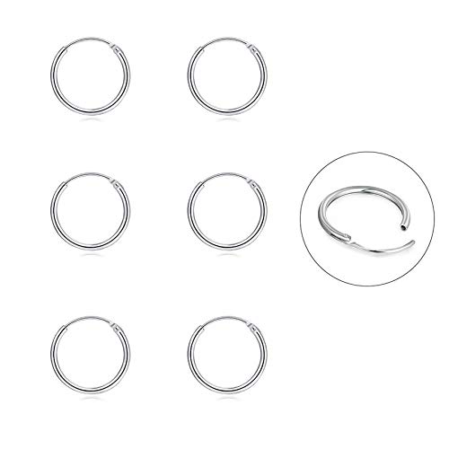 EPIRORA Silver Hoop Earrings- Cartilage Endless Small Hoop Earrings Set for Women Men, 3 Pairs of Hypoallergenic 925 Sterling Silver Tragus Earrings Nose Lip Rings (3 Pairs(12mm*3)) - Image 1