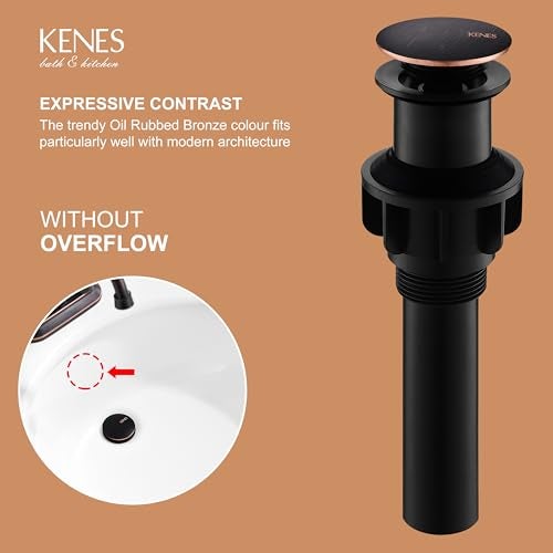 KENES Oil Rubbed Bronze Bathroom Vessel Pop Up Sink Drain, Vanity Faucet Sink Drain Stopper, Sink Drain Assembly Without Overflow Anti Clog Pop Up Drain - Image 3