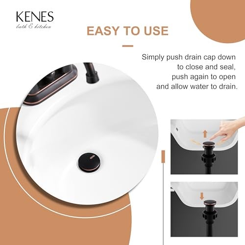 KENES Oil Rubbed Bronze Bathroom Vessel Pop Up Sink Drain, Vanity Faucet Sink Drain Stopper, Sink Drain Assembly Without Overflow Anti Clog Pop Up Drain - Image 4
