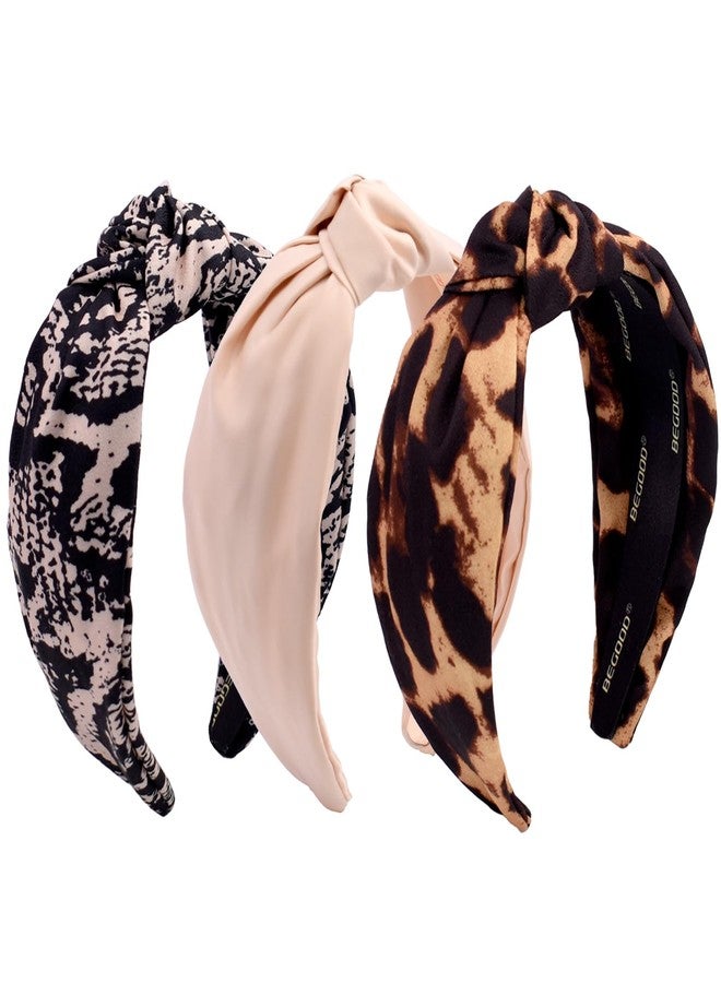 بي جود أطواق شعر بيجود للنساء، طوق رأس عريض معقود بألوان محايدة، أطواق شعر عصرية على شكل عقدة علوية، أطواق شعر نسائية، إكسسوارات شعر على شكل عمامة للبنات، 3 قطع - Image 1