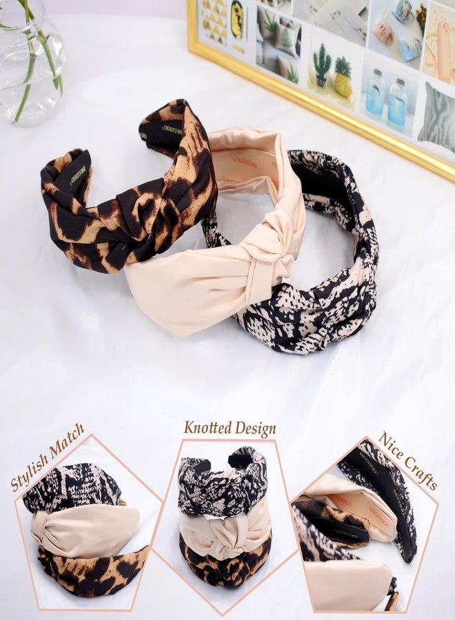 بي جود أطواق شعر بيجود للنساء، طوق رأس عريض معقود بألوان محايدة، أطواق شعر عصرية على شكل عقدة علوية، أطواق شعر نسائية، إكسسوارات شعر على شكل عمامة للبنات، 3 قطع - Image 2