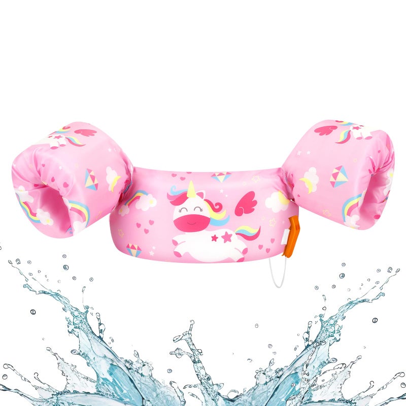 HeySplash Swim Vest for Kids, Toddler Pool Floaties Fit 20-50 Lbs, Swimming Vest with Adjustable Strap, Swim Jacket Water Wings Arm Floats, Puddle Sea Beach Boat Jumper Boy Girl Age 2-6, Pink Unicorn - Image 1