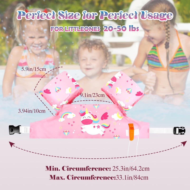 HeySplash Swim Vest for Kids, Toddler Pool Floaties Fit 20-50 Lbs, Swimming Vest with Adjustable Strap, Swim Jacket Water Wings Arm Floats, Puddle Sea Beach Boat Jumper Boy Girl Age 2-6, Pink Unicorn - Image 4