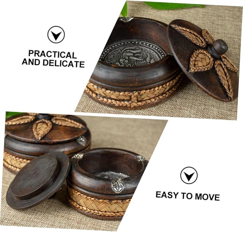 مطفأة سجائر تايلاندية يدوية الصنع من الخشب الصلب مع غطاء، مطفأة سيجار زخرفية للمنزل والبار والمقهى، إكسسوار كلاسيكي لطاولات الزينة. - Image 5