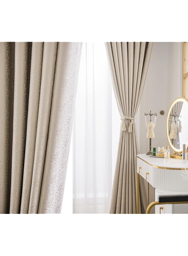 The Bros ستائر غرفة النوم لحجب الضوء ستارة للنوافذ عبوة من 2 قطعة (عاجي، العرض 135 سم x الارتفاع 250 سم) - Image 1