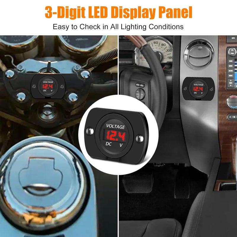 Linkstyle 2 PCS DC Volt Meter 12V, Battery Voltage Gauge 12V, Digital Voltage Meter 12 Volt, Waterproof LED Voltmeter Gauge, Panel Mount Voltmeter for Car Boat Marine Motorcycle Truck RV ATV UTV - Image 4