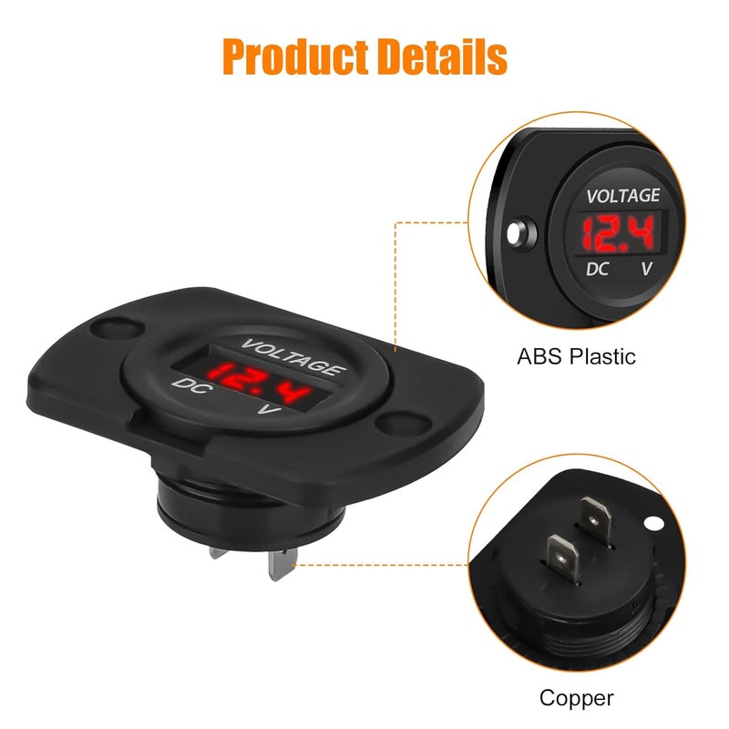 Linkstyle 2 PCS DC Volt Meter 12V, Battery Voltage Gauge 12V, Digital Voltage Meter 12 Volt, Waterproof LED Voltmeter Gauge, Panel Mount Voltmeter for Car Boat Marine Motorcycle Truck RV ATV UTV - Image 3