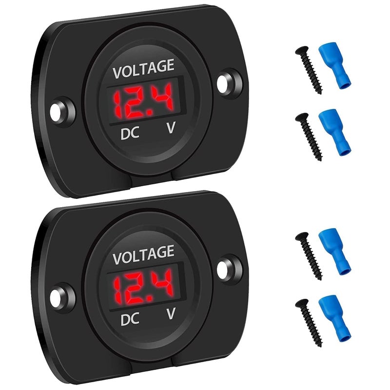 Linkstyle 2 PCS DC Volt Meter 12V, Battery Voltage Gauge 12V, Digital Voltage Meter 12 Volt, Waterproof LED Voltmeter Gauge, Panel Mount Voltmeter for Car Boat Marine Motorcycle Truck RV ATV UTV - Image 1