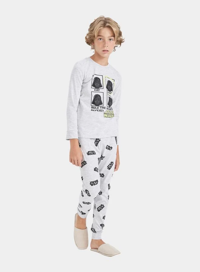 DeFacto Graphic Print Long Sleeve T-Shirt & Pyjama Set by Styli