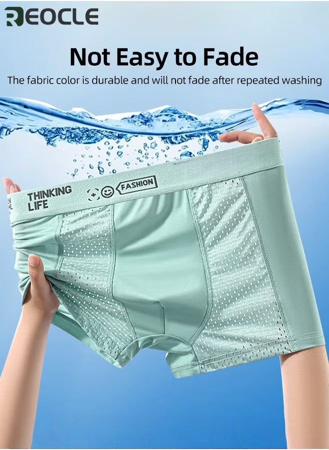 REOCLE Men's Boxer Brief Ice Silk Mesh Soft Underwear Breathable Cool Boxer Briefs Breathable Soft Moisture-Wicking Underwear Ultra-thin Stretch Boxers  - Image 2