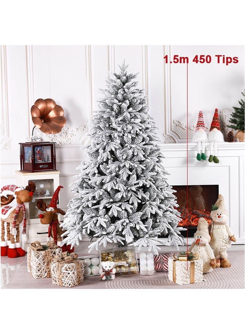 TAPIT 1.5m 450-Tip Artificial Snowy Christmas Tree, PE+PVC White Flocked Xmas Tree, Festive Home Mall Snowy Landscape Decorative Tree (HX-20) - Image 2