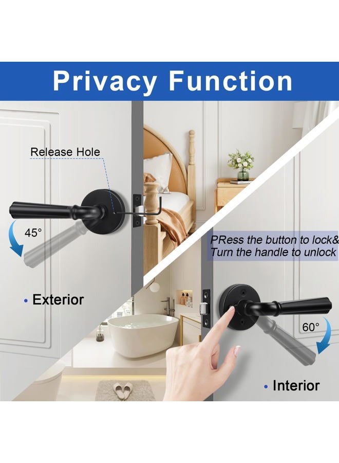 Orger 6 Pack Matte Black Interior Door Handle Round Privacy Door Lever Keyless, Bed and Bath Interior Door Lock Set Left & Right Hand Use, Modern Privacy Door Lock Black Finish, Stainless Steel - Image 2