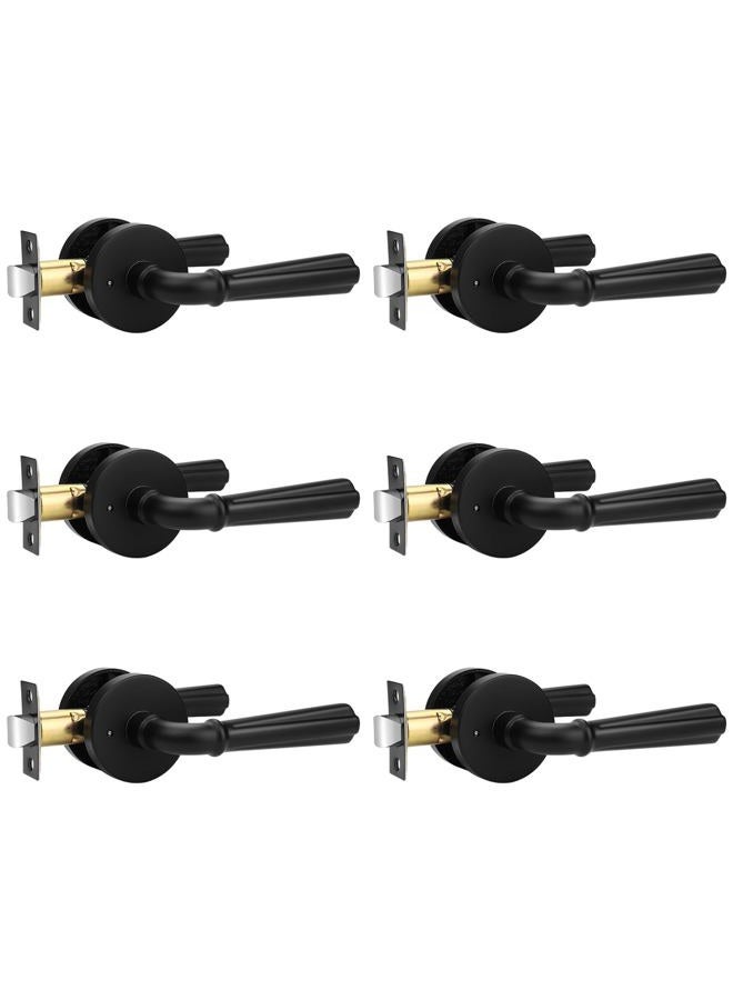 Orger 6 Pack Matte Black Interior Door Handle Round Privacy Door Lever Keyless, Bed and Bath Interior Door Lock Set Left & Right Hand Use, Modern Privacy Door Lock Black Finish, Stainless Steel - Image 1