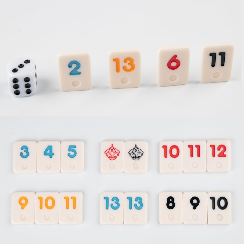 Doublefan Mini Rummy Cube Set, Mini Size Rummy Game with Portable Bag, Small Travel Game for Adult and Kids,106 Tiles, 4 Playing Rack, 1 Dice (2-4 Players) - Image 5