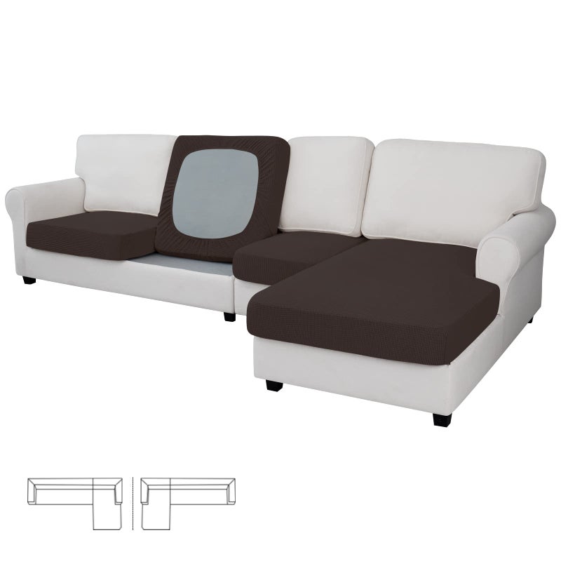 EasyGoing Stretch 4 Pieces Couch Cushion Covers for Sectional Sofa LeftRight L Shape Chaise Lounge Sofa Seat slipcover AntiSlip Sofa Cover Soft 3 Seater  1 Chaise Chocolate