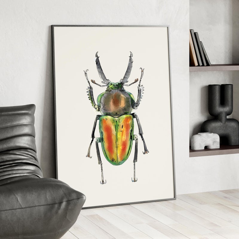 TNESSENTIAL Rainbow Stag Beetle Watercolor Wall Art Poster or Canvas Print, Phalacrognathus Muelleri Illustration, Iridescent Metallic Insect Wall Decor - Image 3
