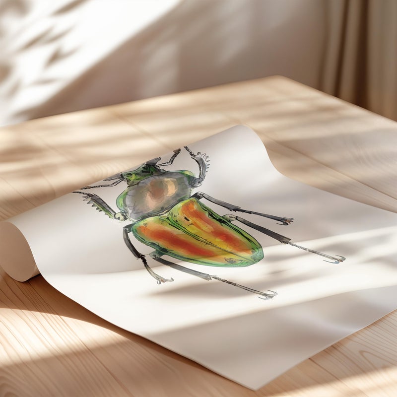 TNESSENTIAL Rainbow Stag Beetle Watercolor Wall Art Poster or Canvas Print, Phalacrognathus Muelleri Illustration, Iridescent Metallic Insect Wall Decor - Image 2