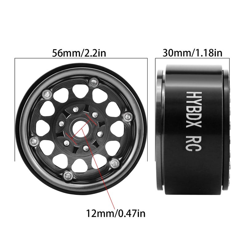 HYBDX Rc 1.9 Inch Aluminum Alloy Beadlock Wheel Rim Hub 4pcs Suit for 1:10 RC Crawler Axial SCX10 SCX10 II TRX4 RC4WD D90(Grey 4 PCS) - Image 2