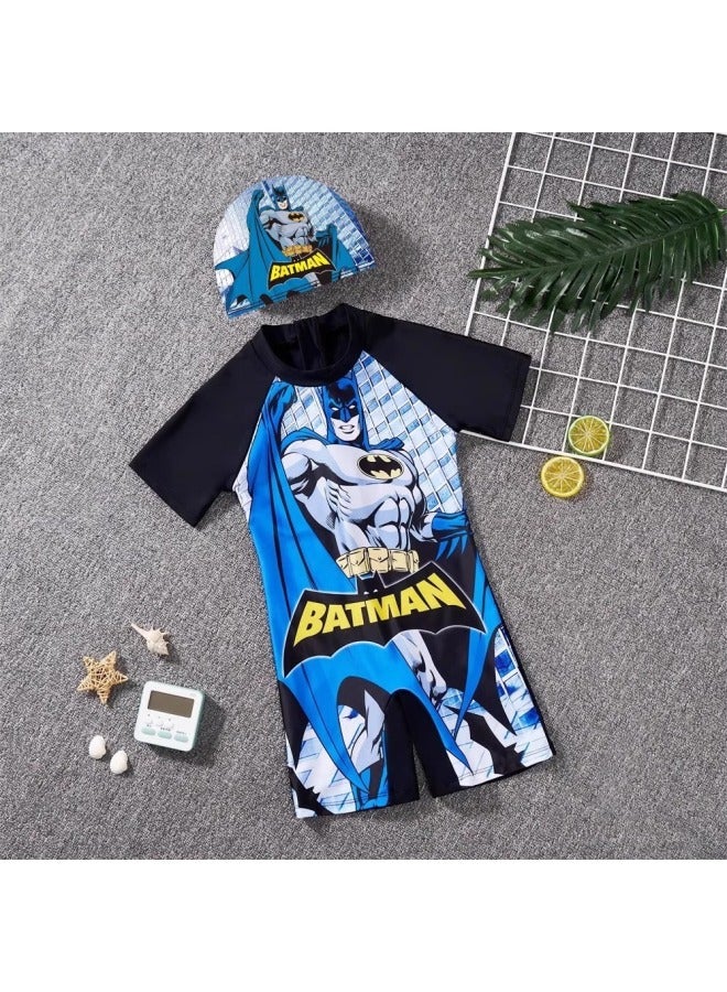 Generic Children's Swimsuit One-piece Polyester Boy Cartoon Suit Swimming Summer Boy-Color:133-5+hat-Size:XL 110-120CM  - Image 1