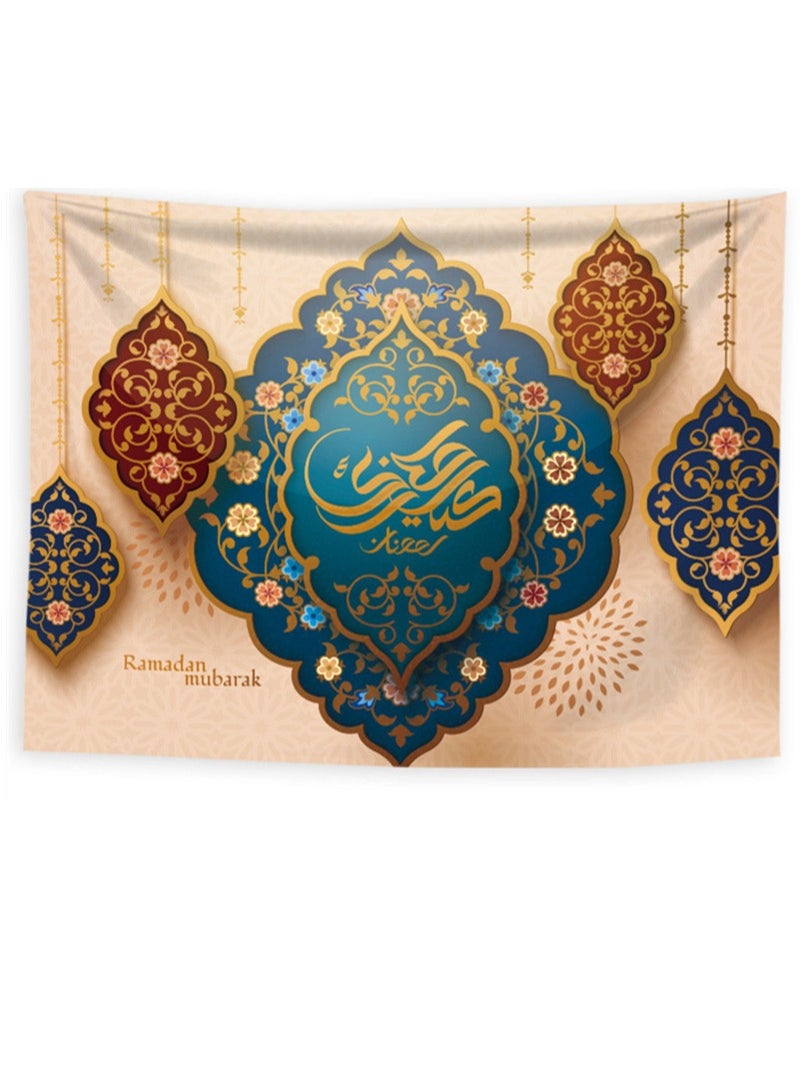 ماركة غير محددة لافتة خلفية عيد مبارك بحجم كبير إضافي، ليالي عربية القمر والنجوم، لوحة خلفية لعيد رمضان لديكورات الحفلات، ديكورات حائط كشك التصوير الفوتوغرافي، للاستخدام الداخلي والخارجي، بقياس 59 × 78 بوصة 