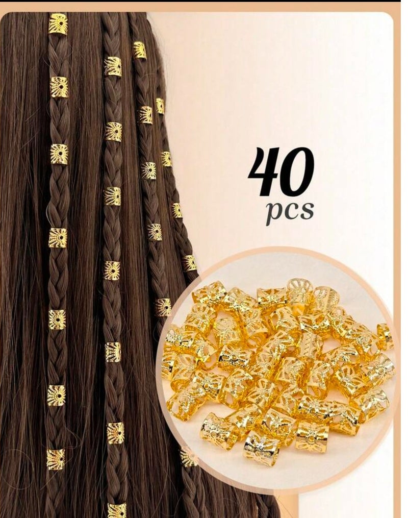 40pcs Gold Dreadlock Hair Rings, Summer Hair Accessories, Punk Street Hip-Hop Festival Women's Hair Decoration, Fall Braided Hair Clips, Small Braid Hair Accessories, Beach Vacation Hair Ornaments, Hair Styling Accessories, Y2K Hair Clips - Image 1