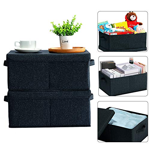 HOONEX Linen Foldable Storage Bins with Lids, 2 Pack, Storage Boxes with Carrying Handles and Sturdy Heavy Cardboard, 16.5" L x 11.8" W x 7.5" H for Shoes, Books, Clothes, Nursery, Dark Grey - Image 2