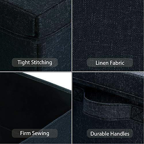 HOONEX Linen Foldable Storage Bins with Lids, 2 Pack, Storage Boxes with Carrying Handles and Sturdy Heavy Cardboard, 16.5" L x 11.8" W x 7.5" H for Shoes, Books, Clothes, Nursery, Dark Grey - Image 4