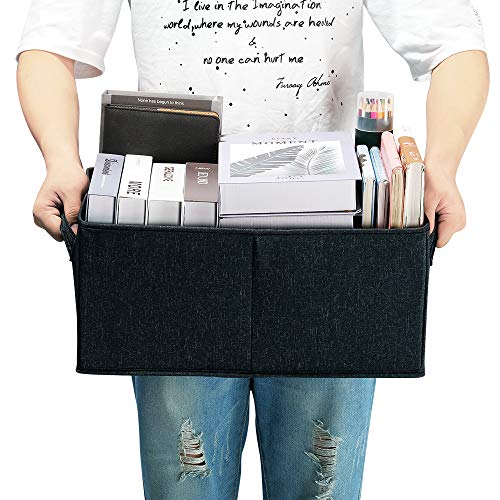 HOONEX Linen Foldable Storage Bins with Lids, 2 Pack, Storage Boxes with Carrying Handles and Sturdy Heavy Cardboard, 16.5" L x 11.8" W x 7.5" H for Shoes, Books, Clothes, Nursery, Dark Grey - Image 3