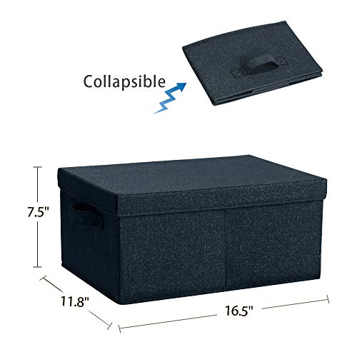 HOONEX Linen Foldable Storage Bins with Lids, 2 Pack, Storage Boxes with Carrying Handles and Sturdy Heavy Cardboard, 16.5" L x 11.8" W x 7.5" H for Shoes, Books, Clothes, Nursery, Dark Grey - Image 5