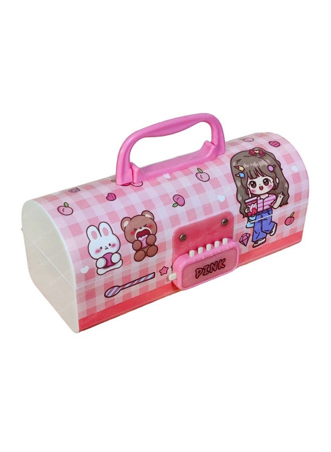 FunBlast Kids Pen & Pencil Box Plastic Suitcase Style Password Lock Pencil Case, Multi-Layer Pencil Box For Kids, Boys, Girls, Stationary Organizer Case For Kids, Return Gift For Kids (Pink) - Image 1