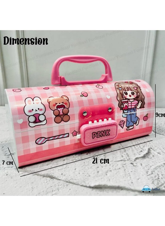 FunBlast Kids Pen & Pencil Box Plastic Suitcase Style Password Lock Pencil Case, Multi-Layer Pencil Box For Kids, Boys, Girls, Stationary Organizer Case For Kids, Return Gift For Kids (Pink) - Image 4