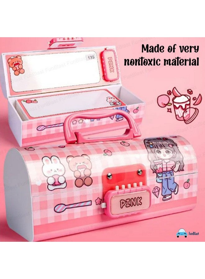FunBlast Kids Pen & Pencil Box Plastic Suitcase Style Password Lock Pencil Case, Multi-Layer Pencil Box For Kids, Boys, Girls, Stationary Organizer Case For Kids, Return Gift For Kids (Pink) - Image 3