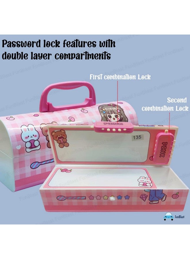 FunBlast Kids Pen & Pencil Box Plastic Suitcase Style Password Lock Pencil Case, Multi-Layer Pencil Box For Kids, Boys, Girls, Stationary Organizer Case For Kids, Return Gift For Kids (Pink) - Image 5