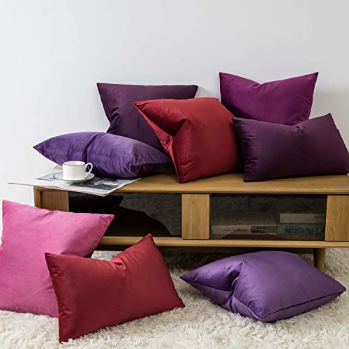 JUSPURBET Velvet Pillow Covers Set of 2 Decorative Throw Pillow Covers for Couch Sofa Bed Soft Cushion Covers Cases with Hidden Zipper for Living Room Home Decor 18x18 inch,Eggplant Purple - Image 2