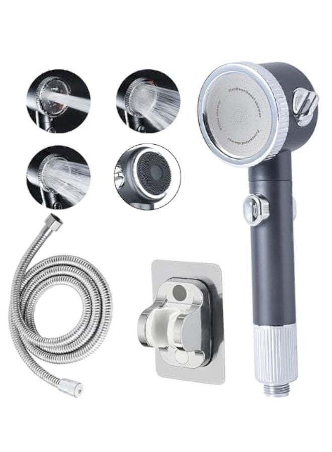 High Pressure Shower Head, Shower Head with Handheld, 3 Spray Modes, Handheld Shower Head with Skin Massager, One Key On Off, Water Saving, with Stainless Hose and Adjustable Self-Adhesive Braket - Image 1