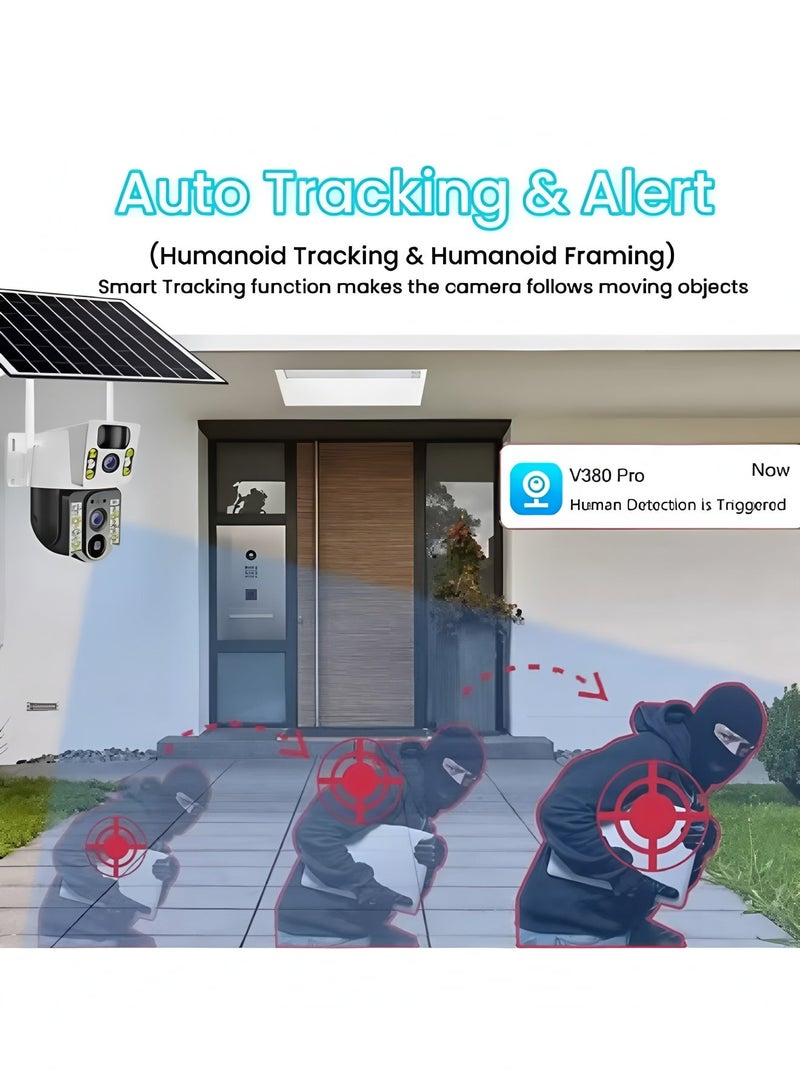 Flyview 4G LTE SIM Card IP Security Camera 4K Dual Lens Camera Solar Panel Outdoor Night Vision PTZ Color IR Night Vision Dual Sensor Motion Detection Tilt Surveillance Camera System With Solar Panel - Image 2