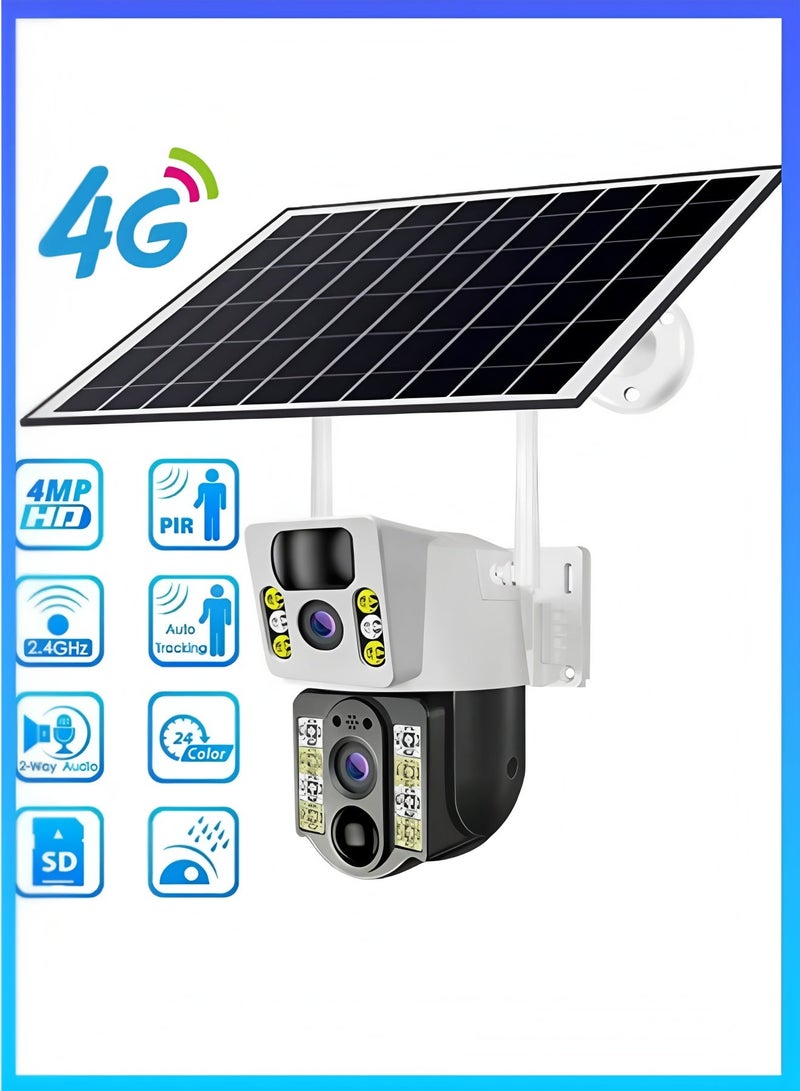 Flyview 4G LTE SIM Card IP Security Camera 4K Dual Lens Camera Solar Panel Outdoor Night Vision PTZ Color IR Night Vision Dual Sensor Motion Detection Tilt Surveillance Camera System With Solar Panel - Image 1
