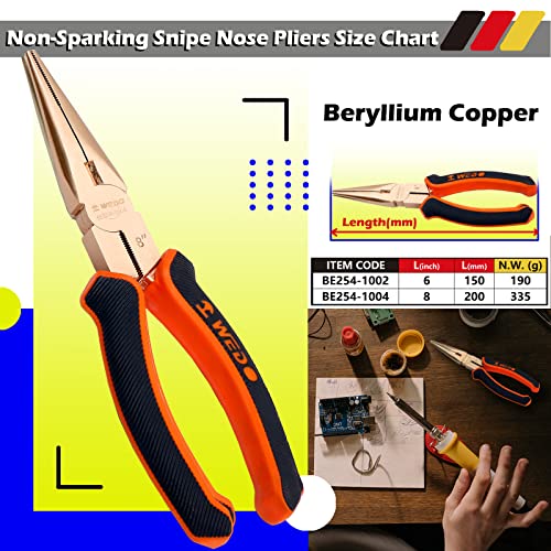 WEDO NonSparking Needle Nose Pliers 6 Precision Long Nose Pliers Snipe Nose Pliers with Wire Cutters NonMagnetic DIN Standard BAM FM Certificate Beryllium Copper - Image 3