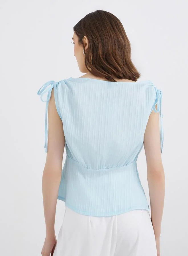 تايك تو Take Two Textured Shoulder Tie-Up Detail Blouse